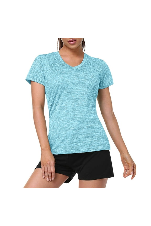 Women V Neck Short Sleeve Moisture Wicking Athletic Shirts Sport Activewear Top