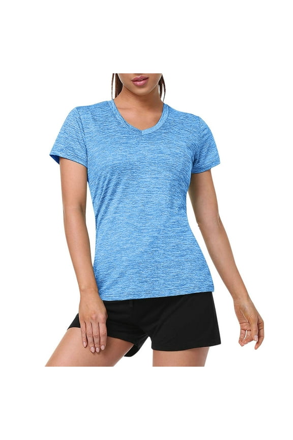 Women V Neck Short Sleeve Moisture Wicking Athletic Shirts Sport Activewear Top