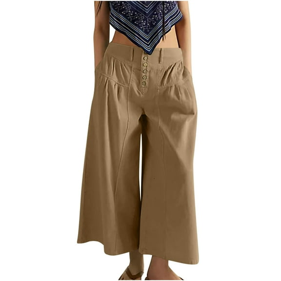 Endives Women's Baggy Jeans Flare Wide Leg Pants Denim Elastic Waist Button Pleated Culotte Jeans Casual Pants