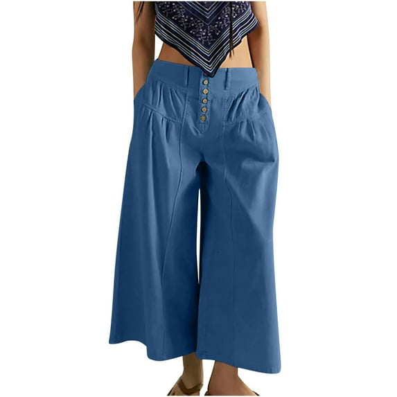 Endives Women's Baggy Jeans Flare Wide Leg Pants Denim Elastic Waist Button Pleated Culotte Jeans Casual Pants