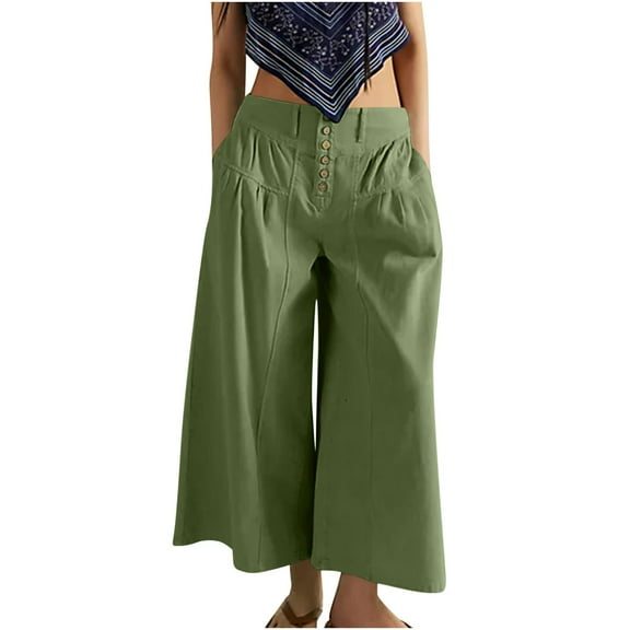 Endives Women's Baggy Jeans Flare Wide Leg Pants Denim Elastic Waist Button Pleated Culotte Jeans Casual Pants