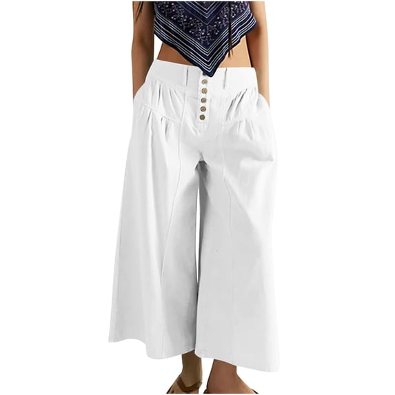 Endives Women's Baggy Jeans Flare Wide Leg Pants Denim Elastic Waist Button Pleated Culotte Jeans Casual Pants