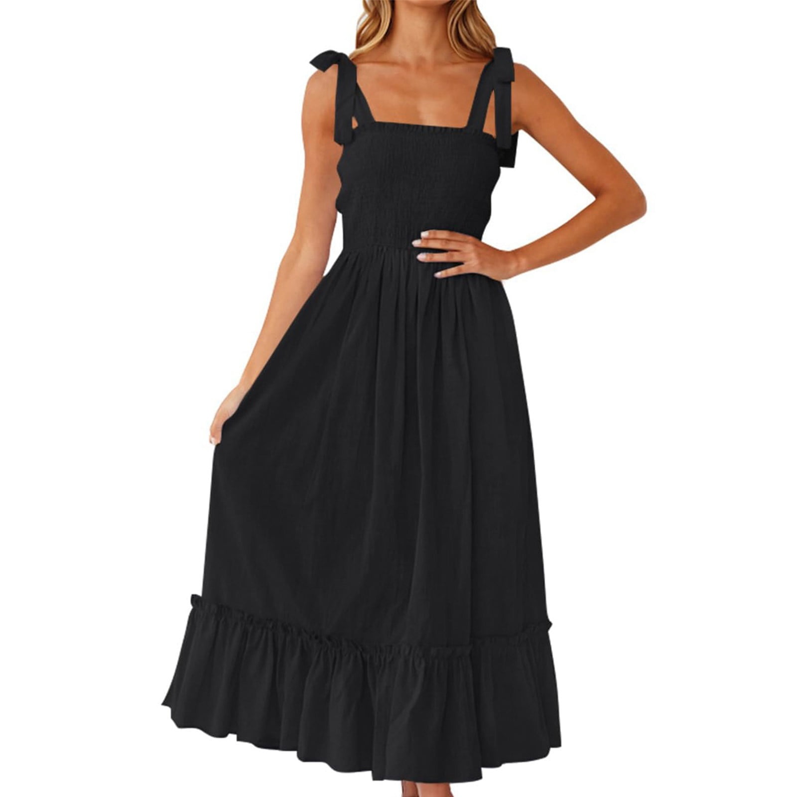 PRETTYGARDEN Women's Summer Maxi Dress - Spaghetti Strap High Waist Beach Long Dress