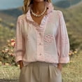 thumbnail image 1 of Endives Women's Button Down Shirt Floral Collar Embroidery Blouse Ruffled V Neck Long Puff Sleeve Casual Womens Tops Spring Outfit Summer Pink, 1 of 5