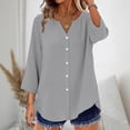 thumbnail image 1 of Endives Women's Button Down Shirts 3/4 Length Sleeve Tops V Neck Blouses Loose Fit Summer Outfits, 1 of 6