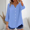 thumbnail image 1 of Endives Women's Button Down Shirts 3/4 Length Sleeve Tops V Neck Blouses Loose Fit Summer Outfits, 1 of 6