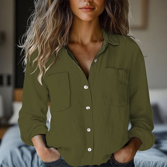Endives Women's Casual Long Sleeve Loose Shirts Button Down Shirts for Women Dress Shirts Tops Green