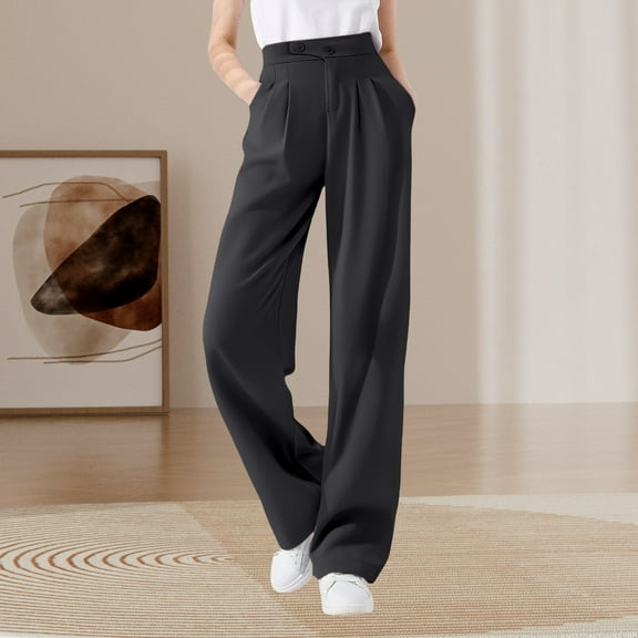 Endives Women's Casual Pants Full Length Loose Pants High Elastic Waist Wide Leg Dress Pants With Pockets