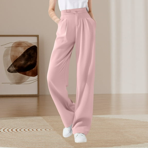 Endives Women's Casual Pants Full Length Loose Pants High Elastic Waist Wide Leg Dress Pants With Pockets