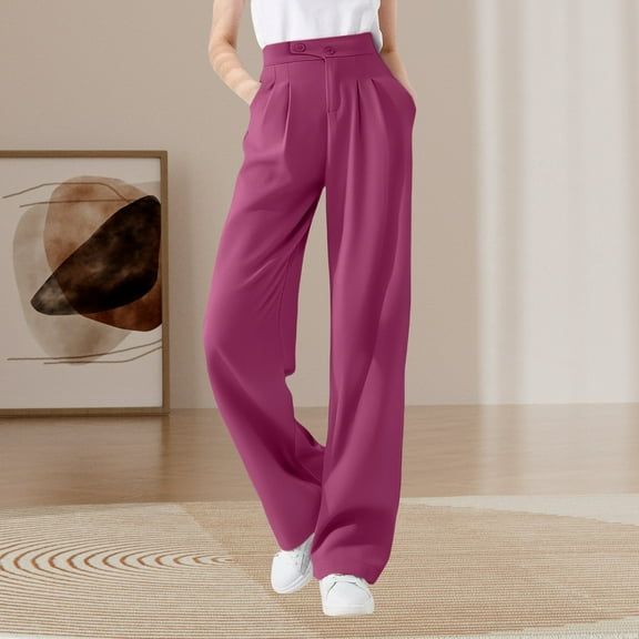 Endives Women's Casual Pants Full Length Loose Pants High Elastic Waist Wide Leg Dress Pants With Pockets