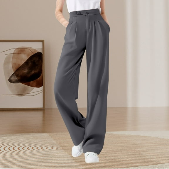 Endives Women's Casual Pants Full Length Loose Pants High Elastic Waist Wide Leg Dress Pants With Pockets