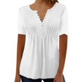 thumbnail image 1 of Endives Women's Casual Pleated Round Neck Button Open Short Sleeve Loose T Shirt Shirt Top, 1 of 5