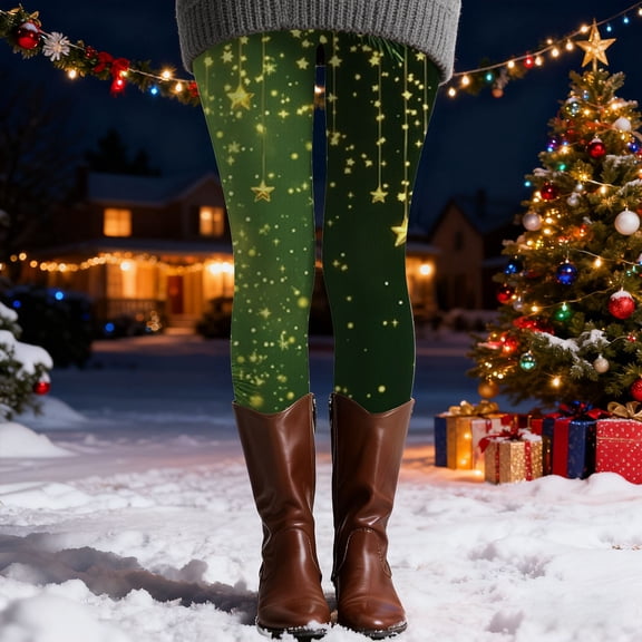 Endives Women's Christmas Leggings Christmas Print High Waisted Workout Pants Tummy Control Sports Active Legging Tights