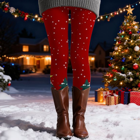 Endives Women's Christmas Leggings Christmas Print High Waisted Workout Pants Tummy Control Sports Active Legging Tights