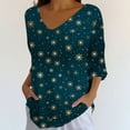 thumbnail image 1 of Endives Women's Christmas Shirt V Neck Shirt Snowflake Printed 3/4 Sleeve T Shirt, 1 of 6