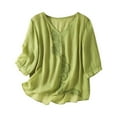 thumbnail image 1 of Endives Women's Cotton Linen Embroidered Shirt Tops Boho 3/4 Sleeeve Tunic Top Elegant Blouse, 1 of 7