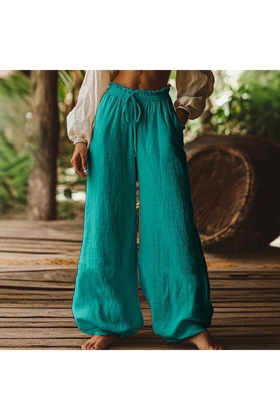 Women's Cotton Linen Pants Wide Leg Pants Lantern Pants Fashion Basic Full Length Elastic Waist Comfort Soft Streetwear Beach Holiday Pant Mint Green