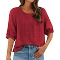 thumbnail image 1 of Endives Women's Cotton Linen Shirts Fashion Casual Solid Color Pleated Tops Shirts T Shirts, 1 of 8