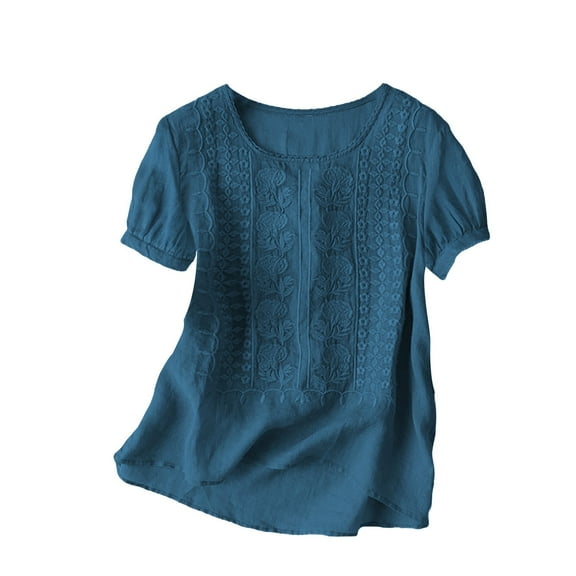 Endives Women's Cotton Linen T-Shirts Solid Color Pleated Shirts T Shirts