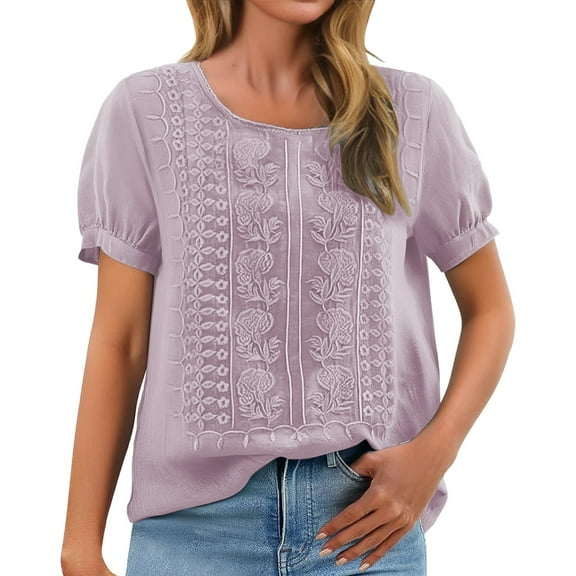 Endives Women's Cotton Linen T-Shirts Solid Color Pleated Shirts T Shirts