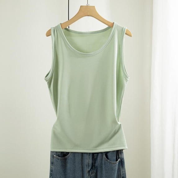 Endives Women's Cotton Tank Top Fitness Round Neck Wrapped Camisole Top Vest Basic Layer Tank Top Sport Wear Light Green