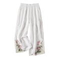 thumbnail image 1 of Endives Women' s Culottes Linen Blend Embroidered Wide Leg Pants Elastic Waist Casual Pants With Pockets White, 1 of 4