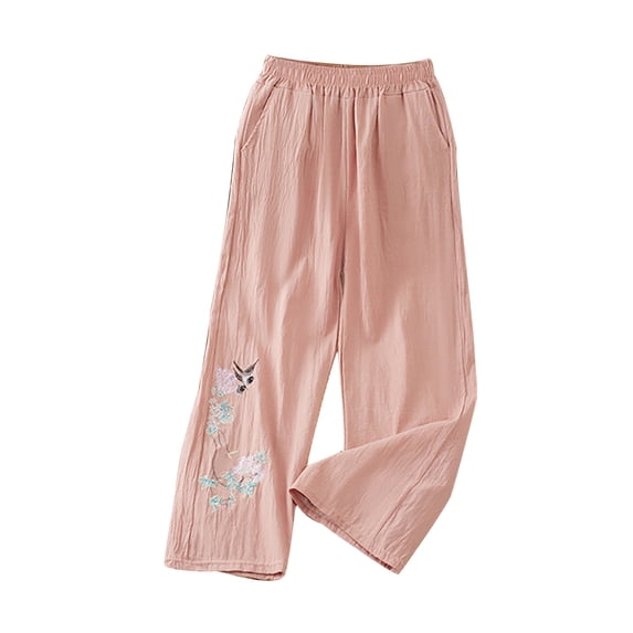 Endives Women's Drooping Pants Wide Leg Pants Loose Slim Casual Cropped Pants Straight Leg Casual Pants Spring Summer M-4XL Pink