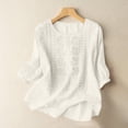 thumbnail image 1 of Endives Women's Embroidered Tops Solid Color Pleated Cotton Linen Shirts Blouse Spring Summer, 1 of 6