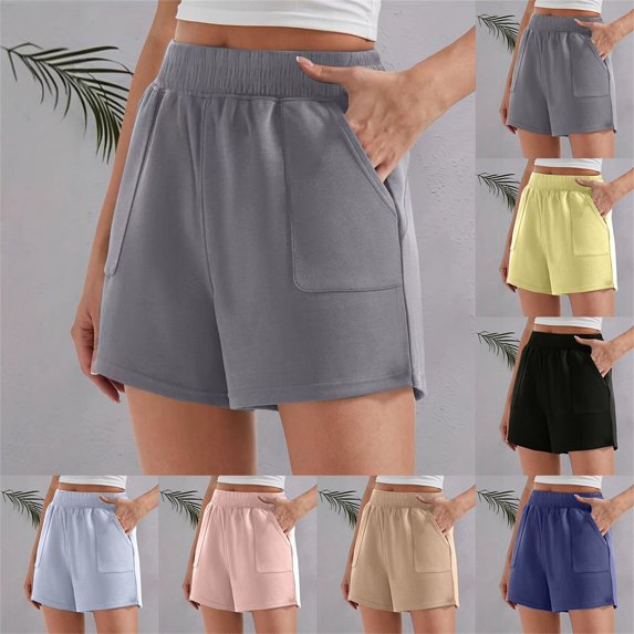 Endives Women's Fitness Shorts Solid Color Summer Sports Shorts Loose Waist Slimming Versatile Outerwear Running Shorts