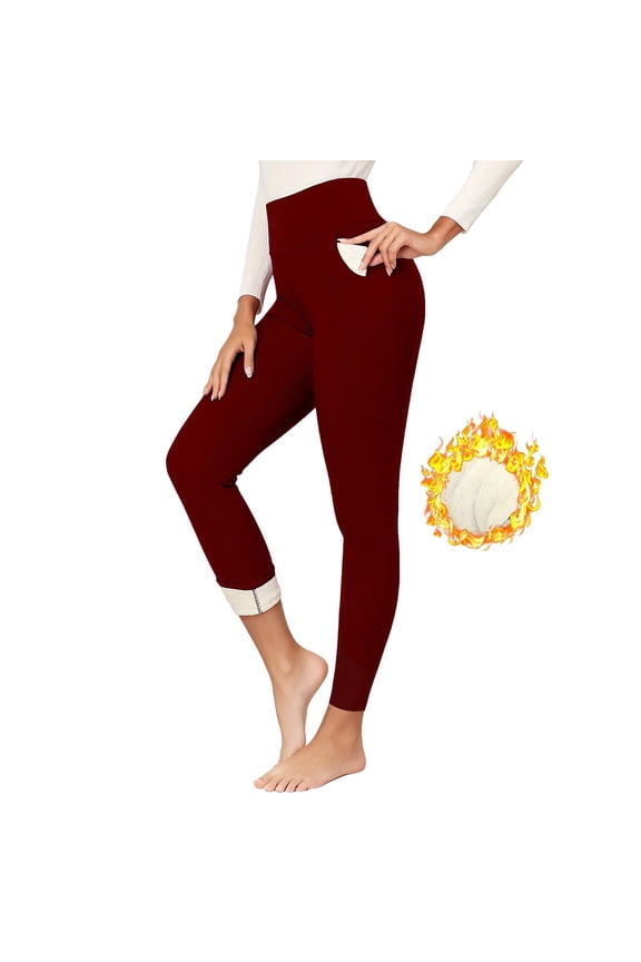 Women's Fleece Line Pants Legging Lamb Fleece Thickened Belly Firming Warm With Pockets Yoga Pants