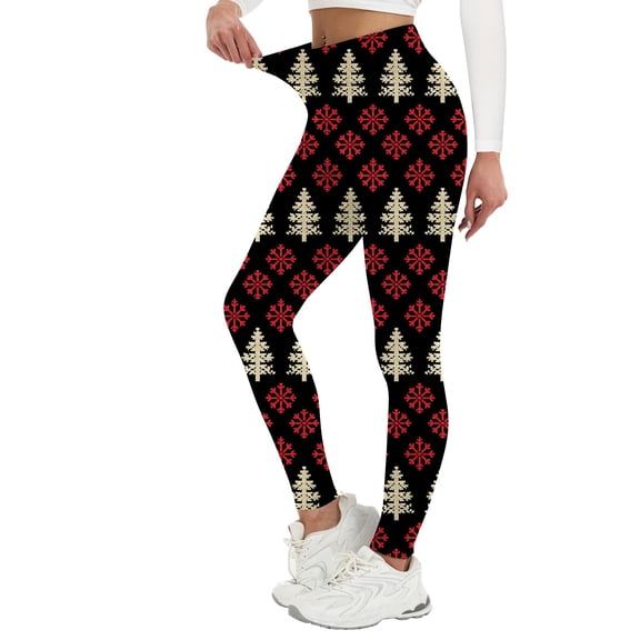 Endives Women's Fleece Lined Leggings Velvet Warm Christmas Retro Printed Home Leggings Warm Winter