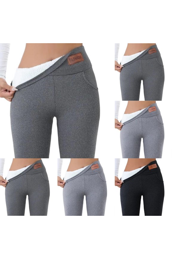 Women's Fleece Lined Skinny Thermal Tights Thickened Lamb Fleece Elastic Leggings With Pockets Warm Winter