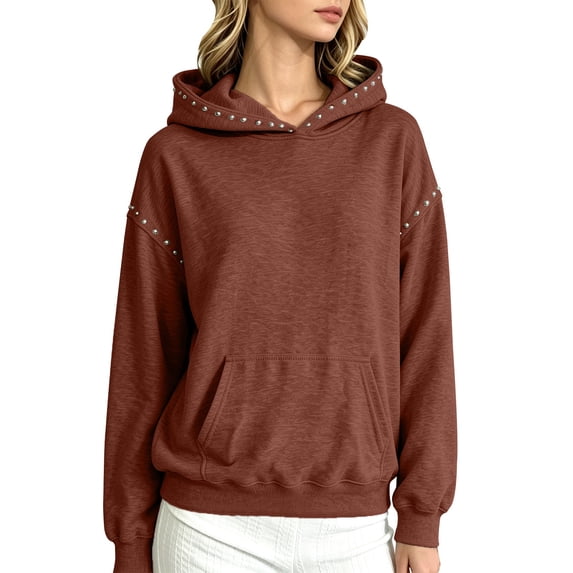Endives Women's Hoodies Sweatshirts Long Sleeve Hoodie with Front Pocket Stud Detail Colorful Casual Fall Daily Top M