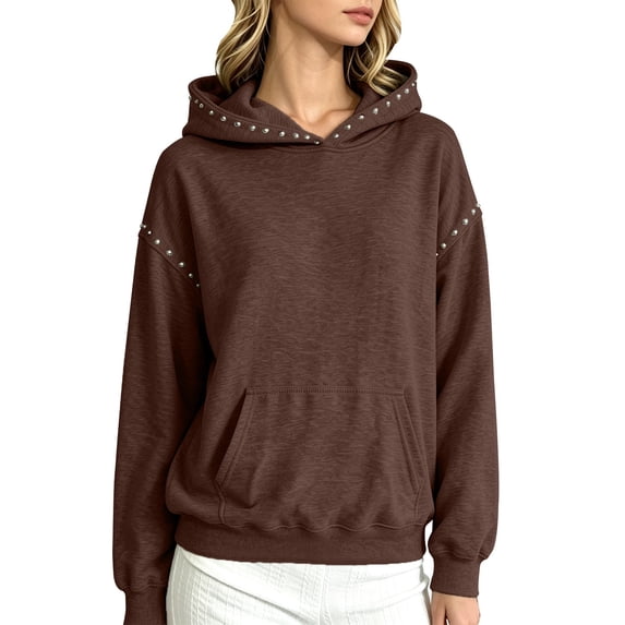 Endives Women's Hoodies Sweatshirts Long Sleeve Hoodie with Front Pocket Stud Detail Colorful Casual Fall Daily Top S