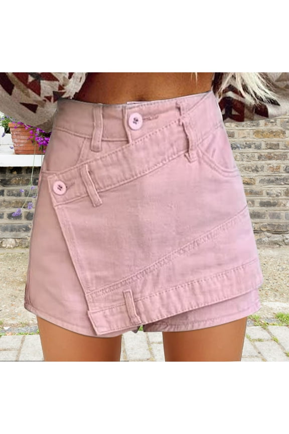 Women's Jean Denim Skort High Waisted Asymmetrical Short Skirt
