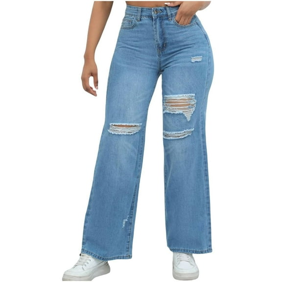 Endives Women's Jean Stylish Wide Leg Jeans With Holes
