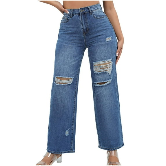 Endives Women's Jean Stylish Wide Leg Jeans With Holes
