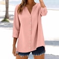 thumbnail image 1 of Endives Women's Linen Shirt 3/4 Sleeve Shirt Fashion Casual Solid Color Shirts Button Down Shirts For Women Spring Summer Pink, 1 of 6