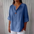 thumbnail image 1 of Endives Women's Linen Shirt V Neck Half Sleeve Loose Fit Casual Blouse Spring Outfit Women's Plus S-5XL, 1 of 4
