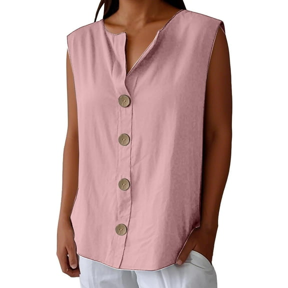 Endives Women's Linen Shirts Summer Cotton Linen V Neck Tops Loose Beach Solid Blouses Tunic Tops