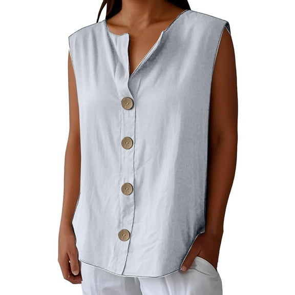 Endives Women's Linen Shirts Summer Cotton Linen V Neck Tops Loose Beach Solid Blouses Tunic Tops