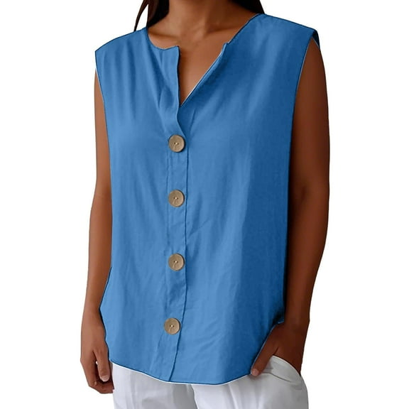 Endives Women's Linen Shirts Summer Cotton Linen V Neck Tops Loose Beach Solid Blouses Tunic Tops