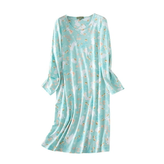 Endives Women's Long Sleeve Nightgowns Sleep Shirts Cute Pajama Dress Sleepwear Printed Nightshirts T shirt Dress