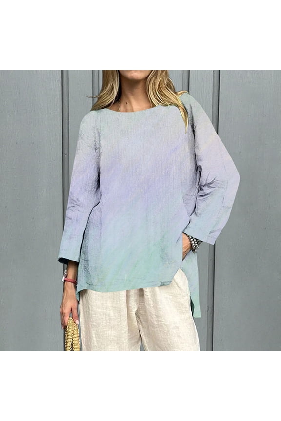 Women's Long Sleeve Shirts Art Print Casual T Shirts Round Neck Cotton Shirt Basic Fall Winter Clothes