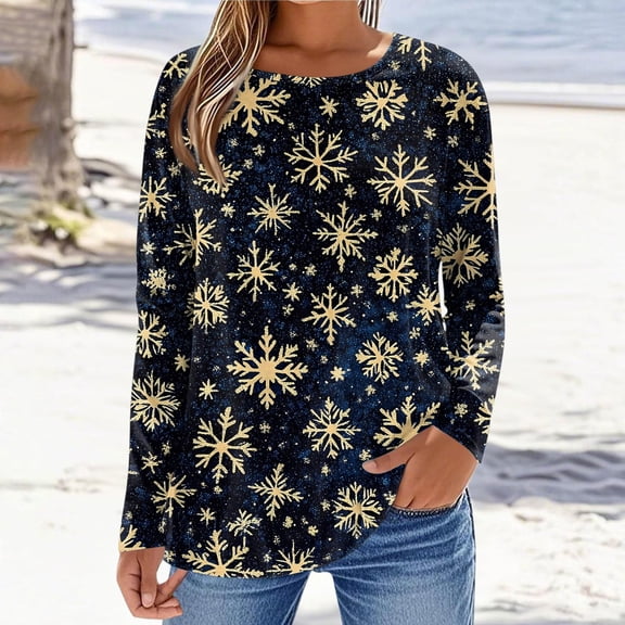 Endives Women's Long Sleeve Shirts Crewneck Casual Christmas Print Tops Merry Christmas Winter