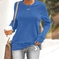 thumbnail image 1 of Endives Women's Long Sleeve Shirts Round Neck Womens Tops Solid Color Basic Tee T Shirts Streetwear Outerwear S-5XL Blue, 1 of 7