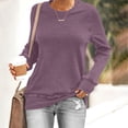 thumbnail image 1 of Endives Women's Long Sleeve Shirts Round Neck Womens Tops Solid Color Basic Tee T Shirts Streetwear Outerwear S-5XL Purple, 1 of 7