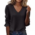 thumbnail image 1 of Endives Women's Long Sleeve T Shirt Lace Mesh Hollow V Neck Casual Womens Top Spring Trendy Black, 1 of 5