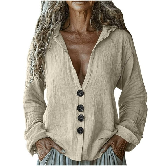 Endives Women's Long Sleeve T-shirt Button Down Hooded Tops Lightweight Breathable Loose Casual V Neck Hoodies Blouses