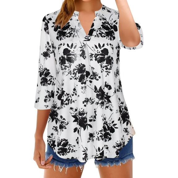 Endives Women's Long Sleeve T-shirt Casual 3/4 Sleeve Blouses V Neck Business Work Shirts Womens Tops